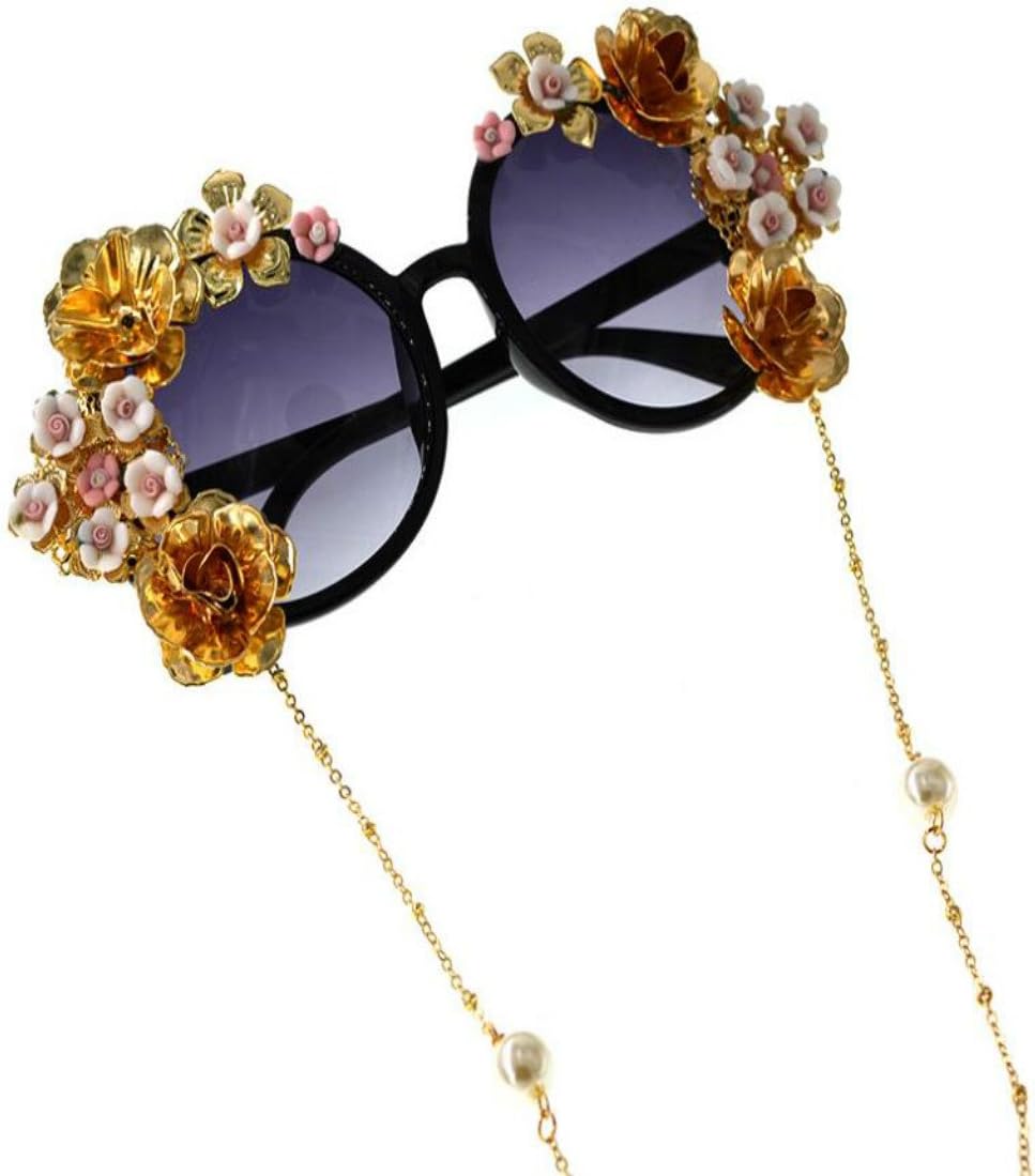 Colygamala Women's Metal Flower Vintage Chains Eyewear Sun Glasses Fashion Luxury Baroque Sunglasses With Case