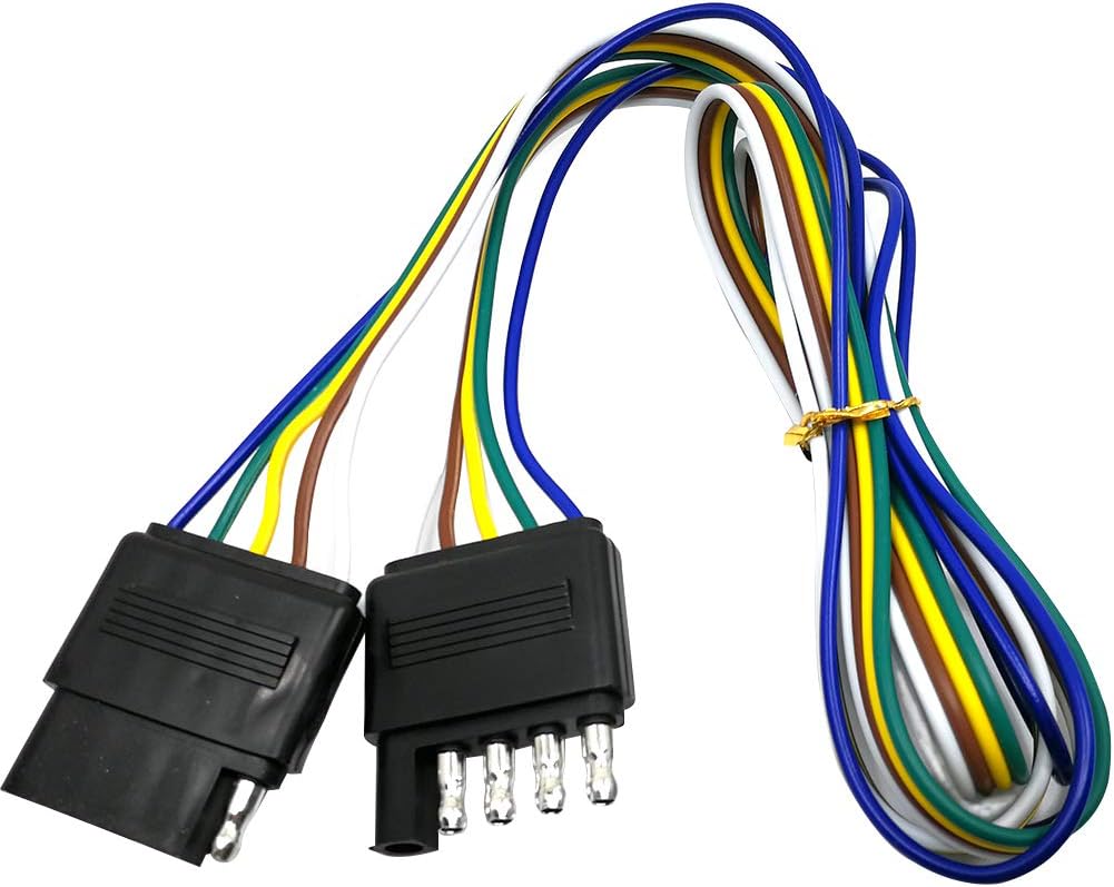 5-Way Flat Trailer Wire Extension, 48" 5-Pin Wiring Connector, Vehicle-Side and Trailer-Side