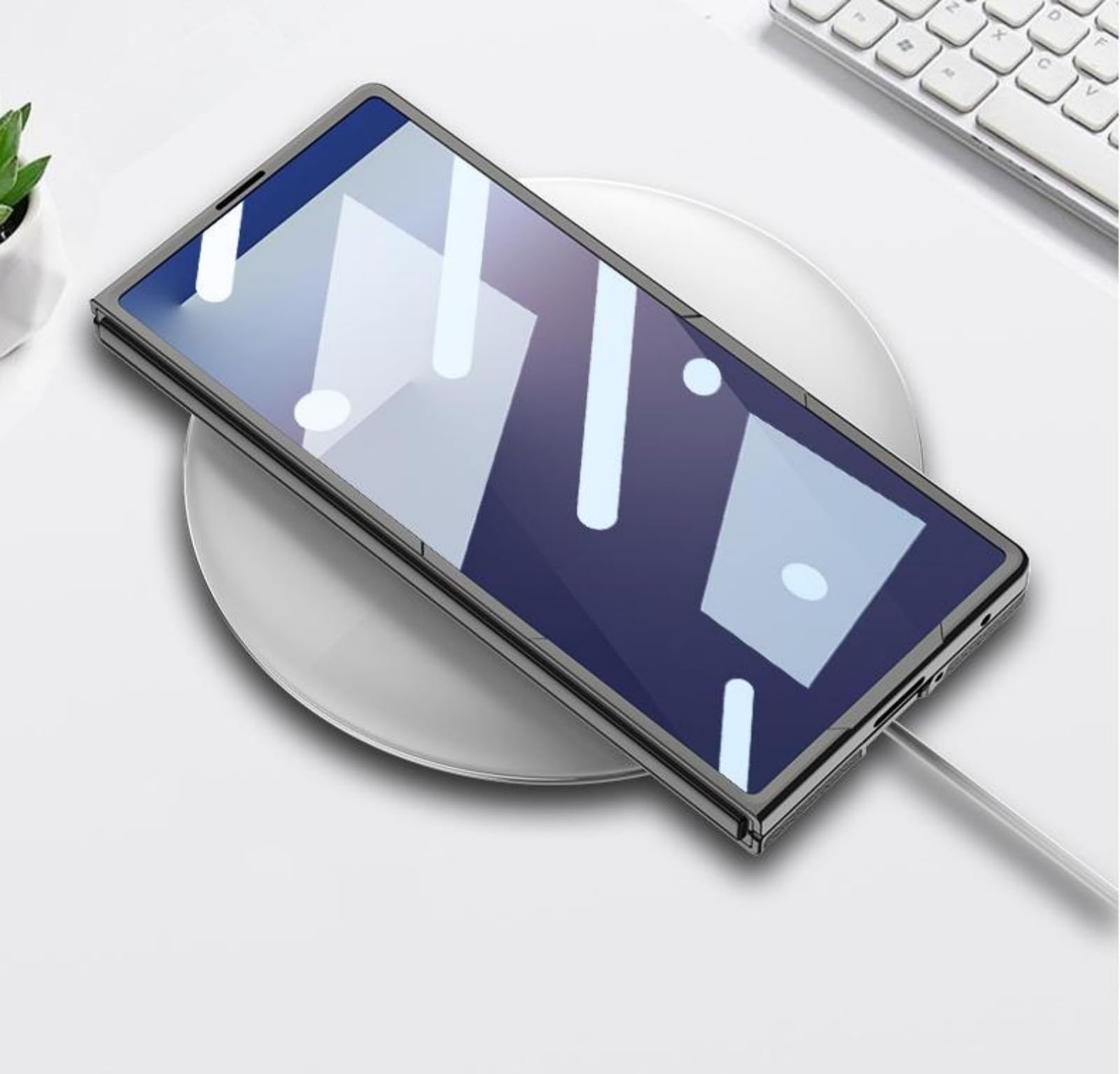 Coque pour Fold7 étui Glass Film + Built in Wireless Charging + Metal Lens Ring,Curved Surface Cuir Case Slim Cover pour Samsung Galaxy Z Fold7(7)