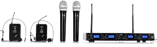 Auna Pro UHF-550 Quartett 3-4-Channel UHF Wireless Microphone Set, 2xWireless Hand-held & 2xWireless Headset Mics, Frequency Band: 823-832 MHz, Long Operating Times, LCD Display, Case, Black