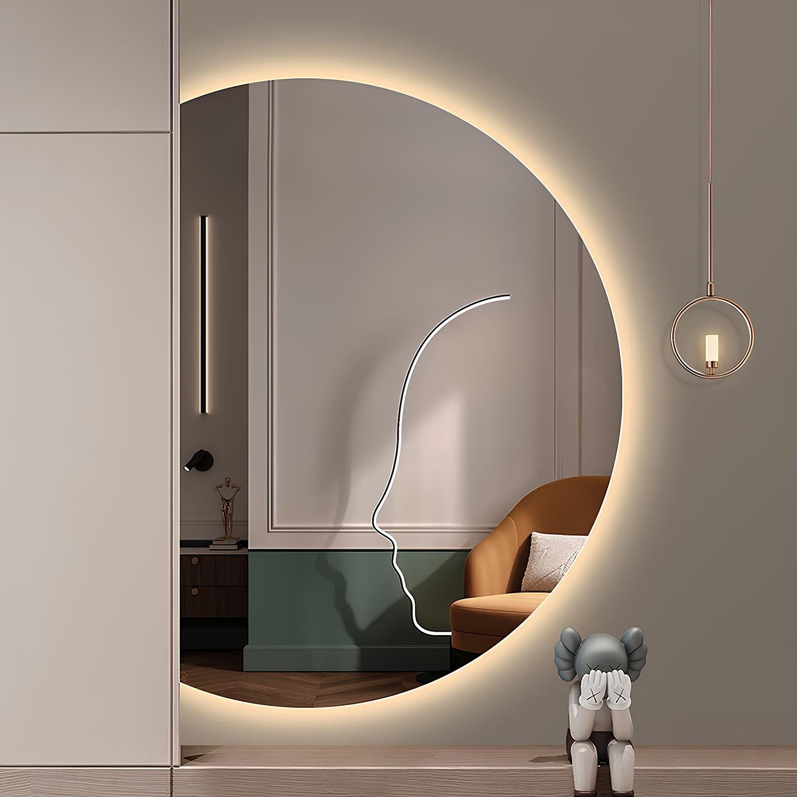 SXFSDOU Smart LED Bathroom Mirror with 3 Color Temperatures | Anti-Fog Makeup Touch Switch 90cm 100cm 110cm 120cm 130cm Half-Round Design (47"x32")