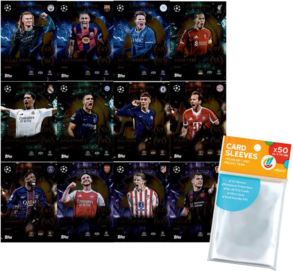 Bundle with Topps Match Attax Champions League 2025/26 Trading Cards + Exclusive Collect-it Cases All 12 Gladiator Limited Cards