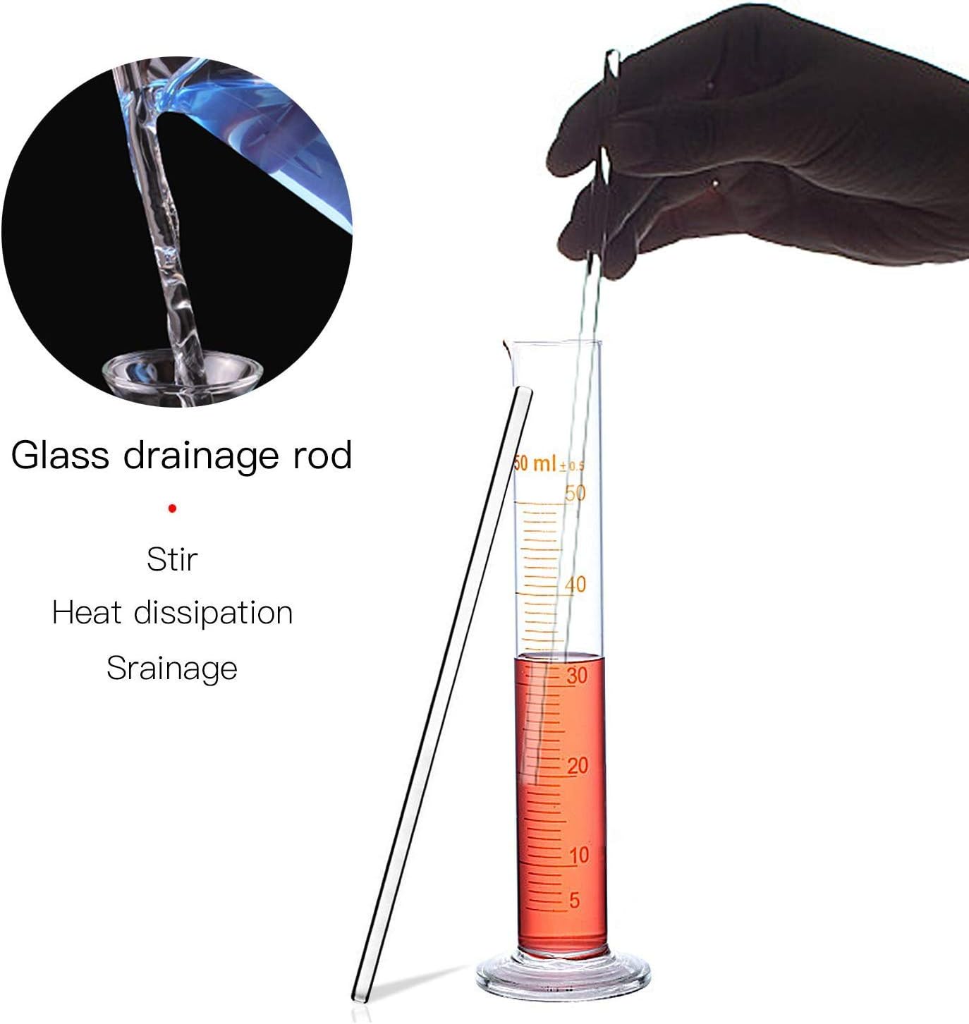Glass Graduated Cylinder Set - Thick Lab Cylinders 5ml 10ml 50ml 100ml Measuring Cylinder with 3 Glass Dropper, 2 Brushes and 1 Glass Stirring Rod : Industrial & Scientific