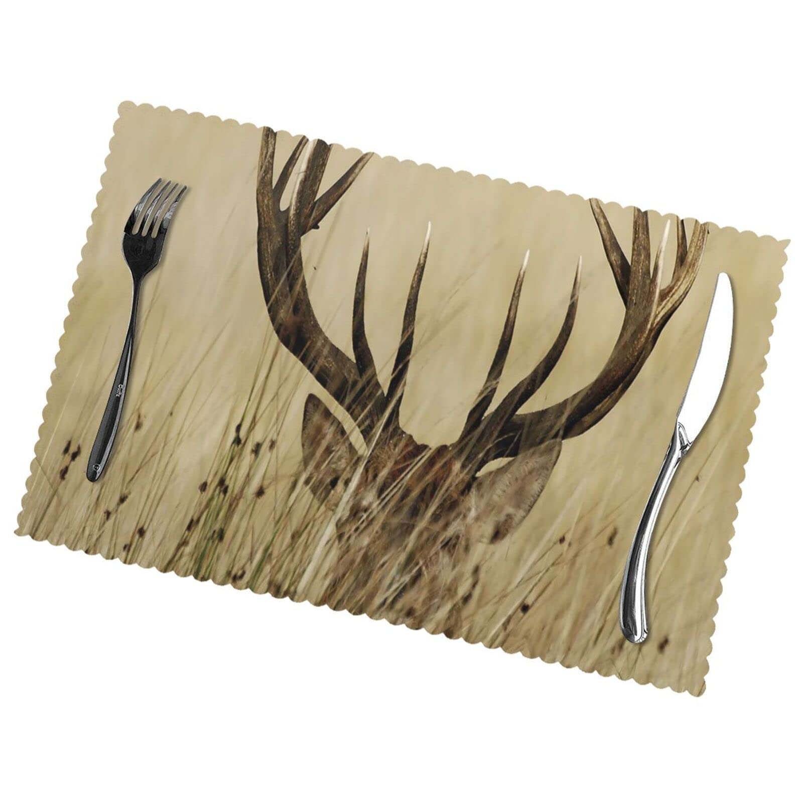 Whitetail Deer Fawn In Wilderness Stag Placemats Set Of 6 Home Dining Gifts Non-Slip Table Mats Heat Resistant Table Placemats 45x30 Cm