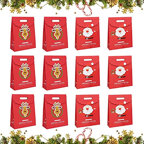 Paquete de 24 bolsas de regalos navideños Bolsas de panadería Bolsas de regalo para galletas Bolsa de galletas con 24 pegatinas navideñas Bolsa de dulces de papel reutilizable para manualidades