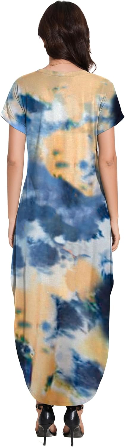 Women Summer Long Sundress Crewneck Short Sleeve Maxi Dress 2026 Casual Loose Beach Dress with Pockets - Image 6