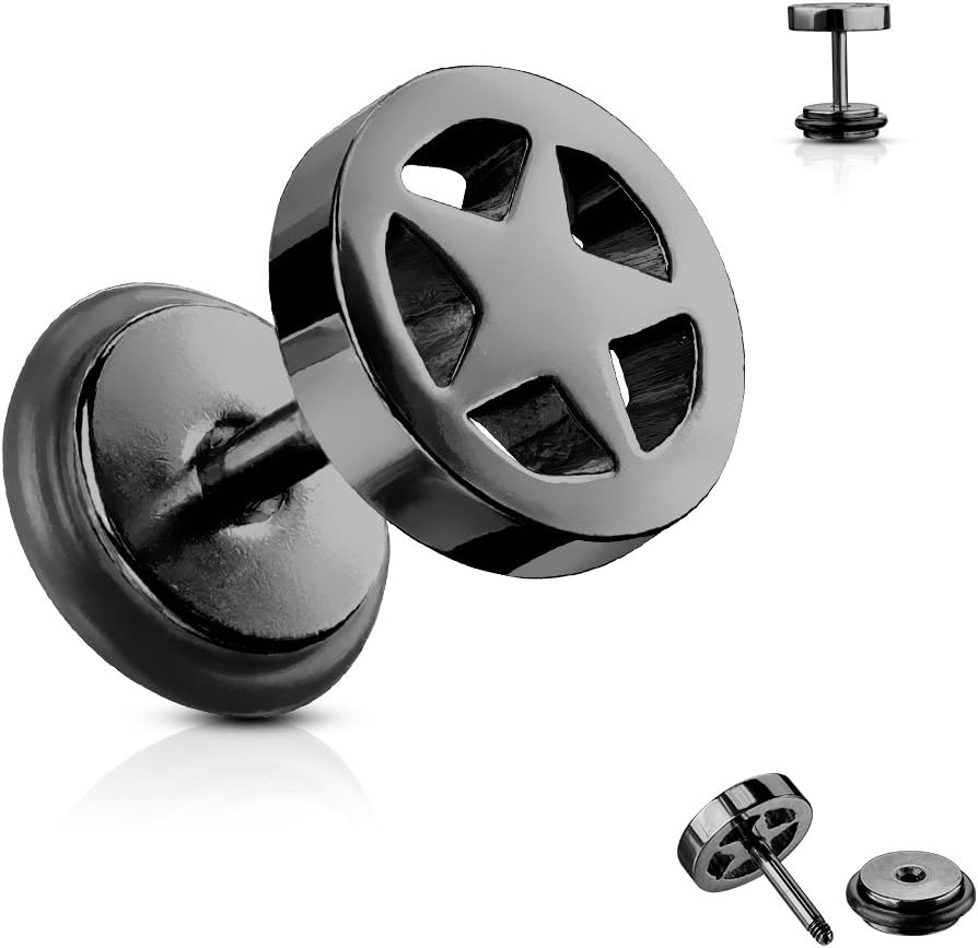 Pierced Owl 16GA 316L Stainless Steel Star Center Fake 0GA Plugs, Sold as a Pair