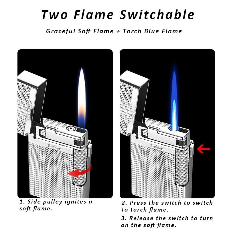 Encendedor De Metal Doble Llama A Prueba De Viento - Recargable, Ajustable, Ideal Para Barbacoas Y Exterior