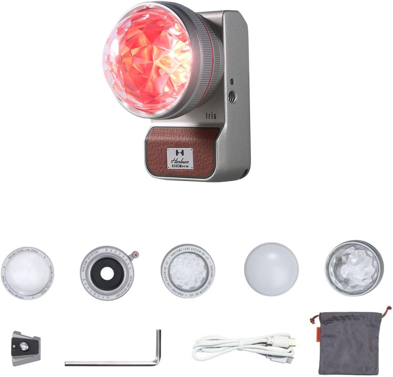 Harlowe RGBCW Photography Lighting 5W Mini Studio Light for Video Recording, Photography and Streaming, 1700K-10000K CRI/TLCI 96+, IP54, App Control, Iris 5 Spectra Creator Kit