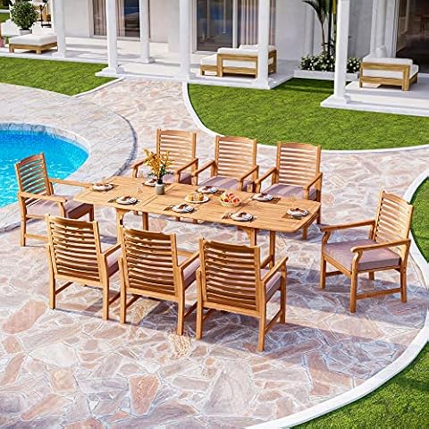 PHI VILLA 9-Piece Acacia Wood Dining Set Cover