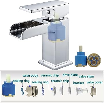 Waterfall Basin Tap with Waste,Bathroom Single Lever Chrome Plated Brass Sink Mixer Tap