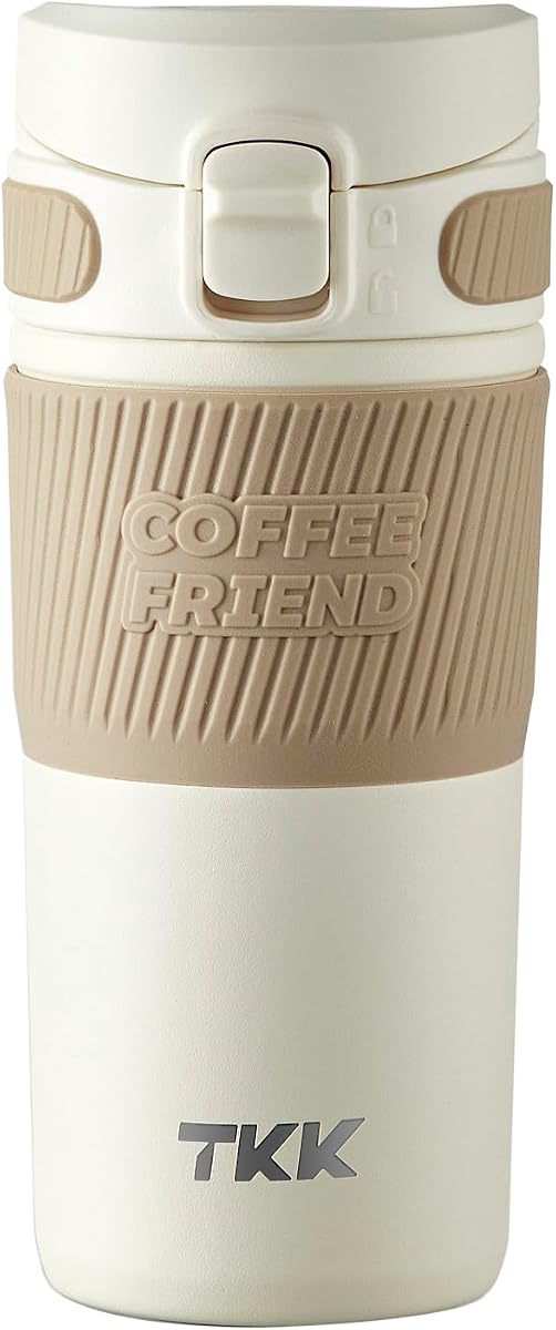 TKK Coffee Travel Mug 15 oz Insulated Stainless Steel Coffee Cup with Flip Lid, Leak Proof Travel Mug for Coffee, Tea & Drinks, Dishwasher Safe, White