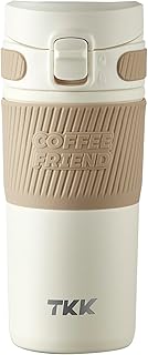 TKK Coffee Travel Mug 15 oz Insulated Stainless Steel Coffee Cup with Flip Lid, Leak Proof Travel Mug for Coffee, Tea & Drinks, Dishwasher Safe, White