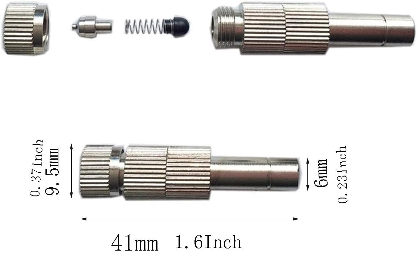 60pcs Misting Nozzles for Cooling System, 6mm Quick Connect Mister Heads, Water Mister Nozzles, Brass Sprinkle Fog Nozzles for Patio Garden 0.004-0.020Inch Sprayer Irrigation Tool Kit (Size : 0.5mm)