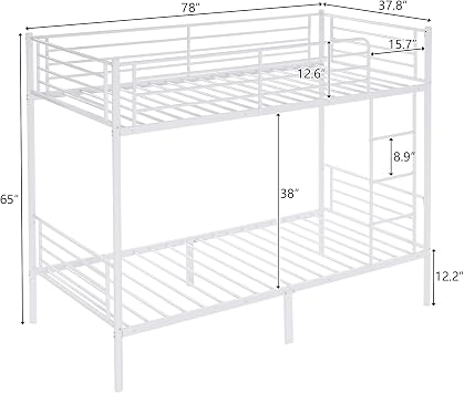 Twin Over Twin Bunk Bed Heavy Duty with 2 Drawers Double High Sleeper Bed with Ladder & Guard Rails for Adults Kids (white, no drawer)