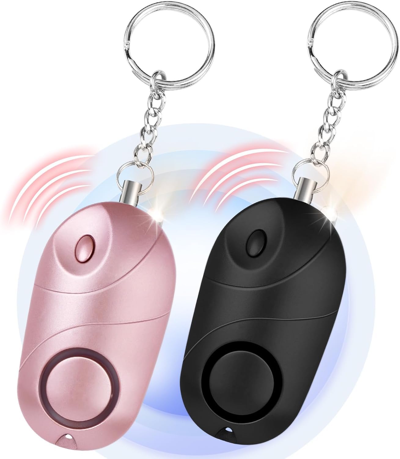 flintronic 2 x osobisty alarm, 140 dB alarm samoobrony z oświetleniem LED i brelokiem do kluczy, alarm kieszonkowy, breloczek do kluczy, alarm dla kobiet, dzieci, na nocną zmianę (kolor czarny +