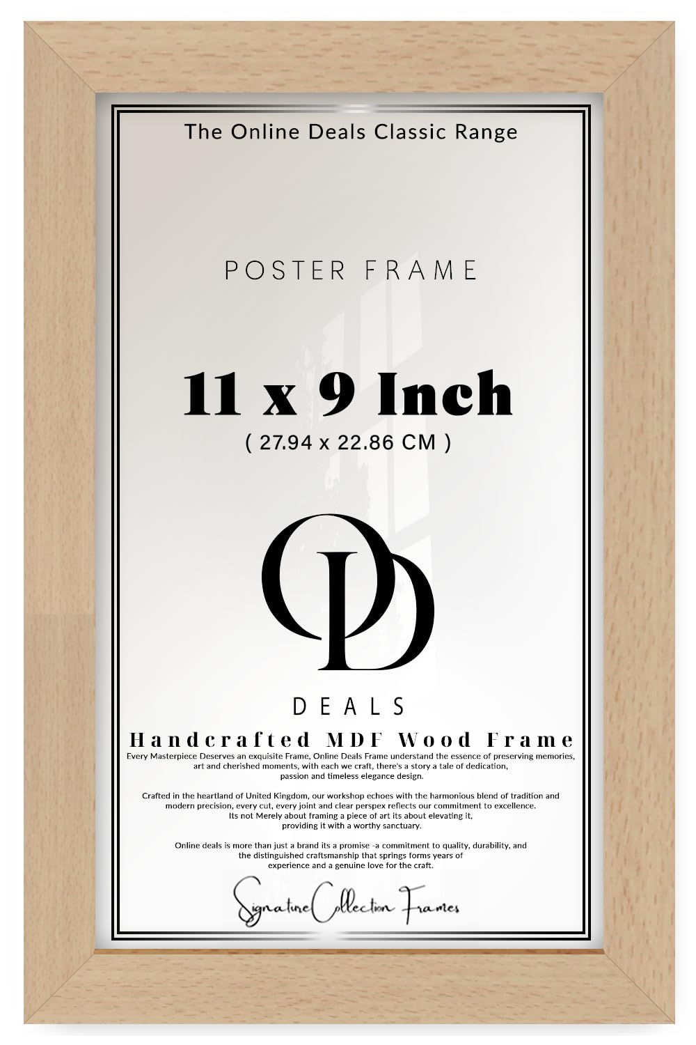 OD Deals — Beech Wood 11 X 9 Inch Poster Frame | Perspex Front For Home And Gallery Display, Vertical Or Horizontal Orientation (27.94 X 22.86 CM) Sleek Minimal Border For Art Prints