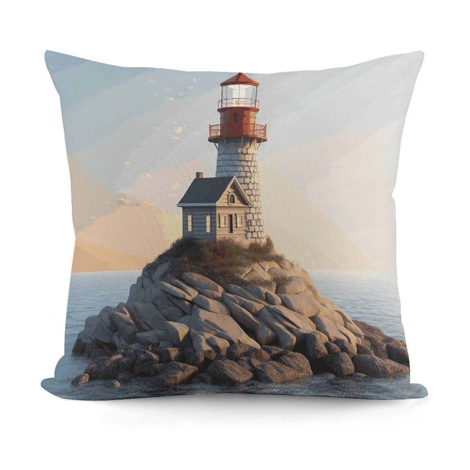 VstaDank 3D Seaside Lighthouse Throw Pillow Covers 18x18 Inch Soft Couch Home Decor Cushion Cover Comfortable Plush Square Cushion Case Farmhouse Decorative Pillowcase for Living Couch