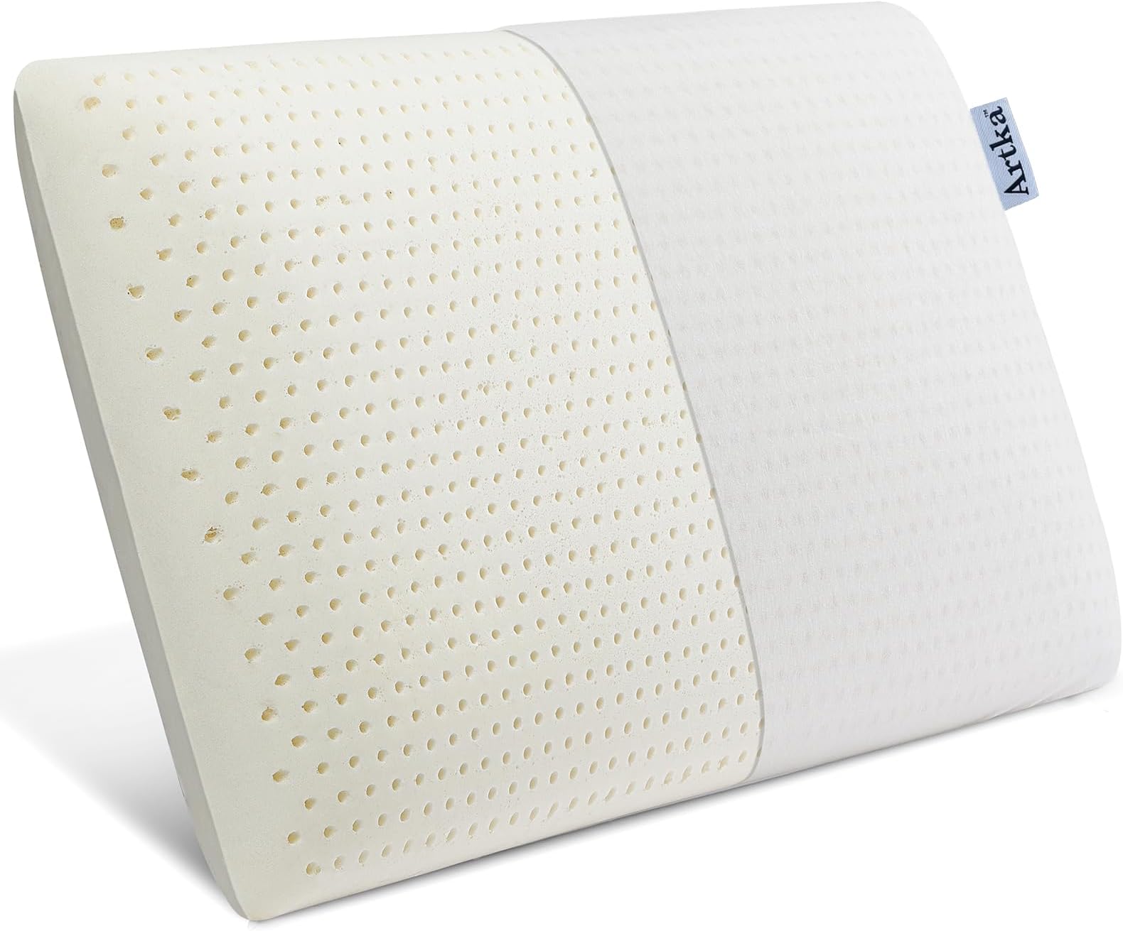 Talalay Natural Latex Pillow with 100% Cotton Cover, Medium Soft, Standard Size Pillow for Sleeping, Side, Back & Stomach Sleepers, Cotton Cover, Spine Support - Best Gift