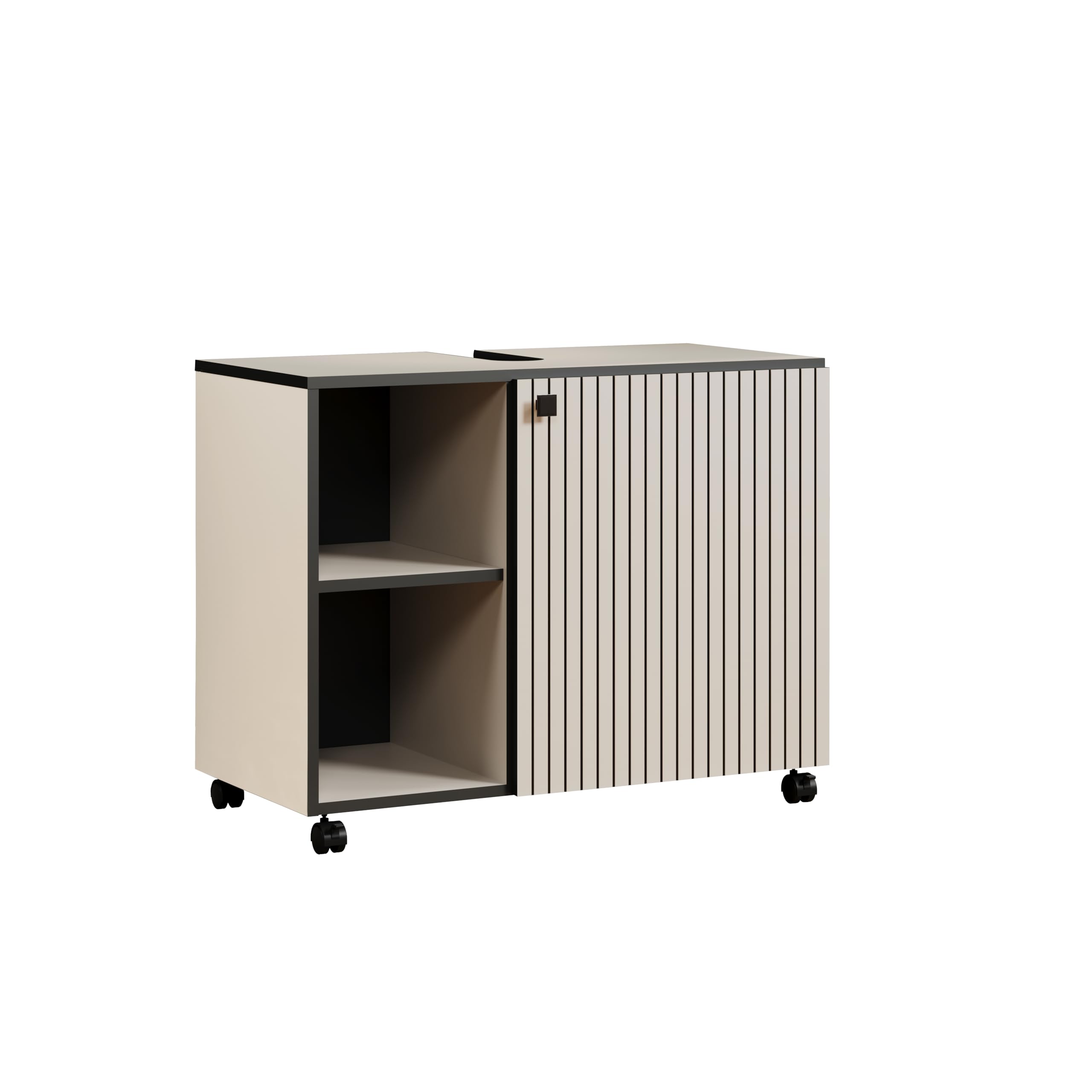 trendteam smart living - PureBliss - wastafelonderkast op wielen - groen - wastafel met 2 open vakken - (b x h x d) 80 x 64 x 42 cm - badkamerkast met groeflook - elegante metalen handgrepen
