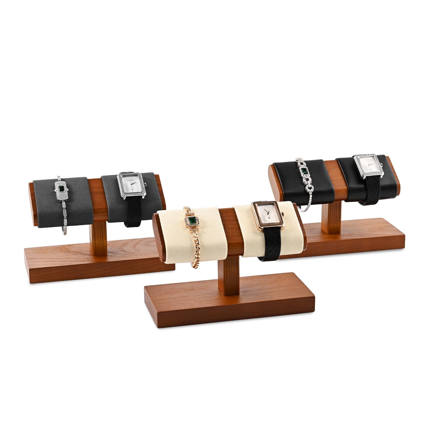 Uhrenständer aus Holz, Uhrenaufbewahrung Uhrenhalter Schmuckständer Schmuck Display für 2 Uhren (Grau)