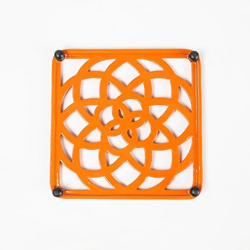 Miniatura 5 de HAWOK Salvamanteles cuadrados de hierro fundido esmaltado con clavijas de gomaalimentación antideslizante naranja marino