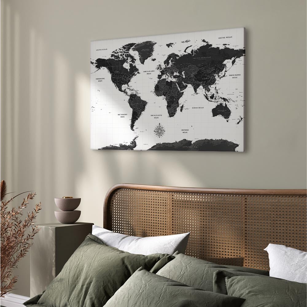 murando - Quadro Moderno Cornice Naturale, Continenti, 120x80 cm | Chiodi Inclusi, 1 Pezzo, Quadri Moderni, Soggiorno, Telaio in Legno, Terra, Resistenti Allo Sbiadimento, Produzione Europea