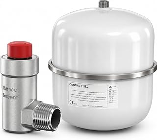 Flamco Flexvent schwimmerentlüfter, schnellentlüfter H 1/2 Ni 27710 + Flamco Weißes Ausdehnungsgefäß 25L 1,5 [3bar] Membranausdehnungsgefäß 26233
