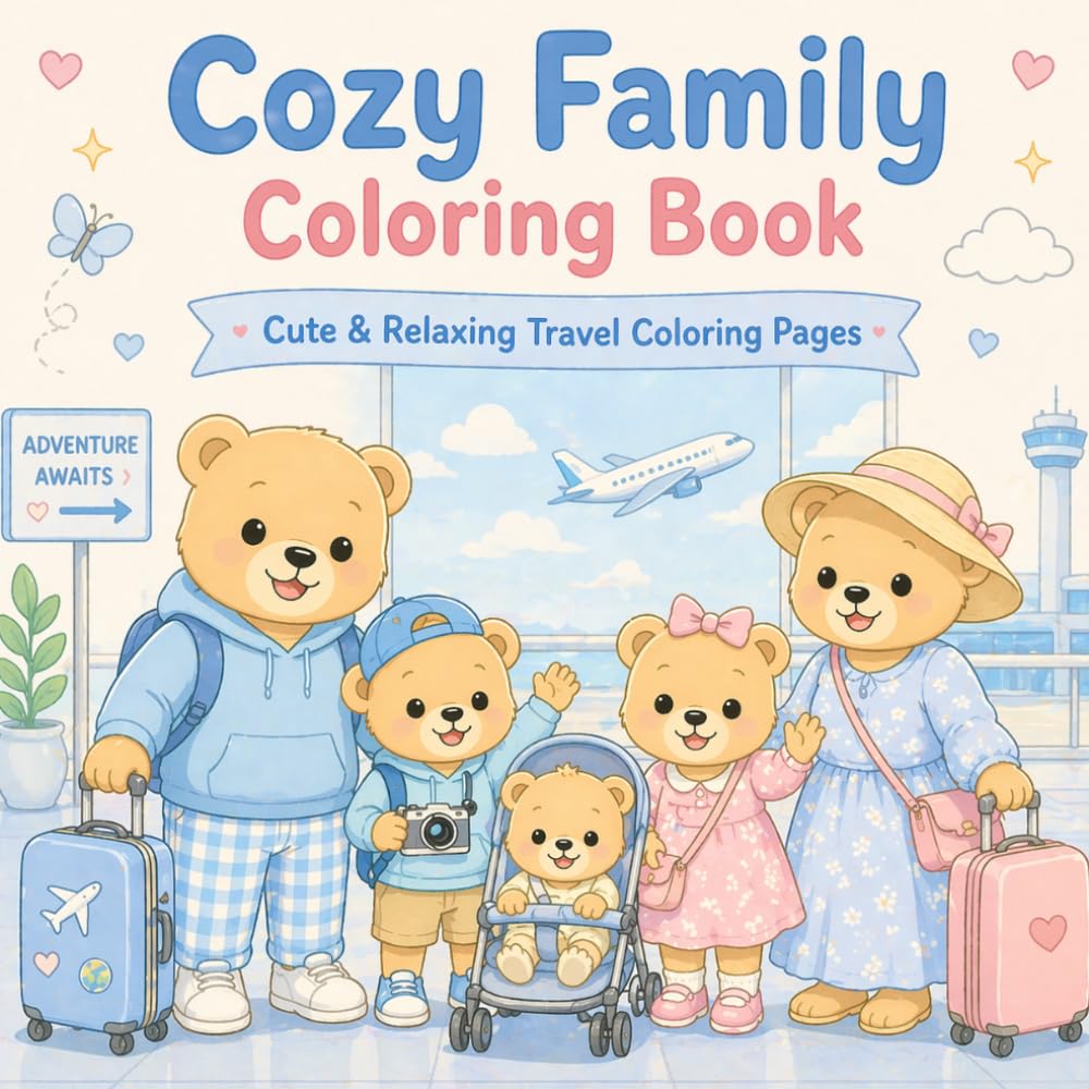 Cozy Family Coloring Book: Book Cute & Relaxing Travel Coloring Pages (Cozy Coloring Books)