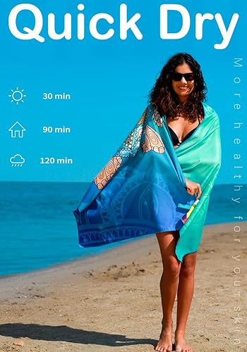 Miniatura 5 de Paquete de 4 toallas de playa ligeras de microfibra, sin arena, de secado rápido, absorbentes, delgadas y compactas, para piscina, camping,