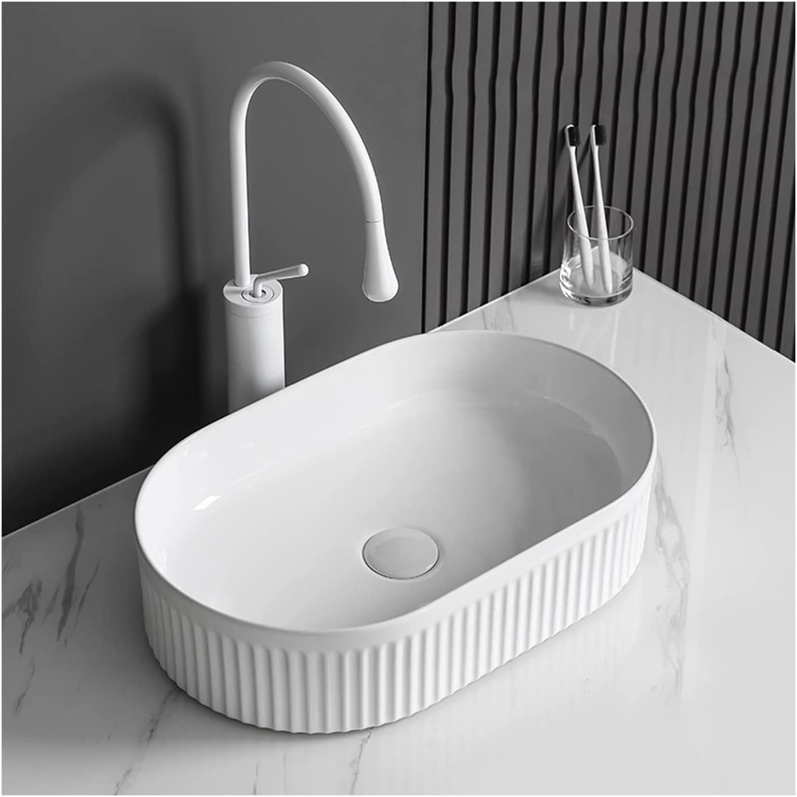 ASerZenith Bathroom Vessel Sink Ceramic Bathroom Sink Bathrooms Basin 20" Xceramic Vanity Sink Art Basin With Faucet Bathroom Sink(Whitefaucetset)