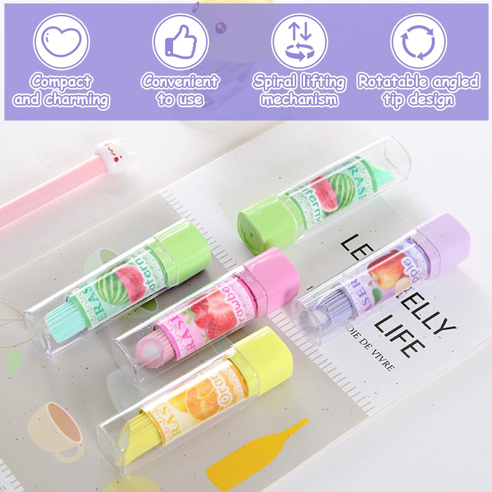 Henyall 10-Pack Lipstick Erasers Set,Colorful Rotating Pencil Rubbers for Girls,School Supplies & Party Bag Fillers,Gift for Kids Children Students Office (Random Assorted Colours) - Image 3