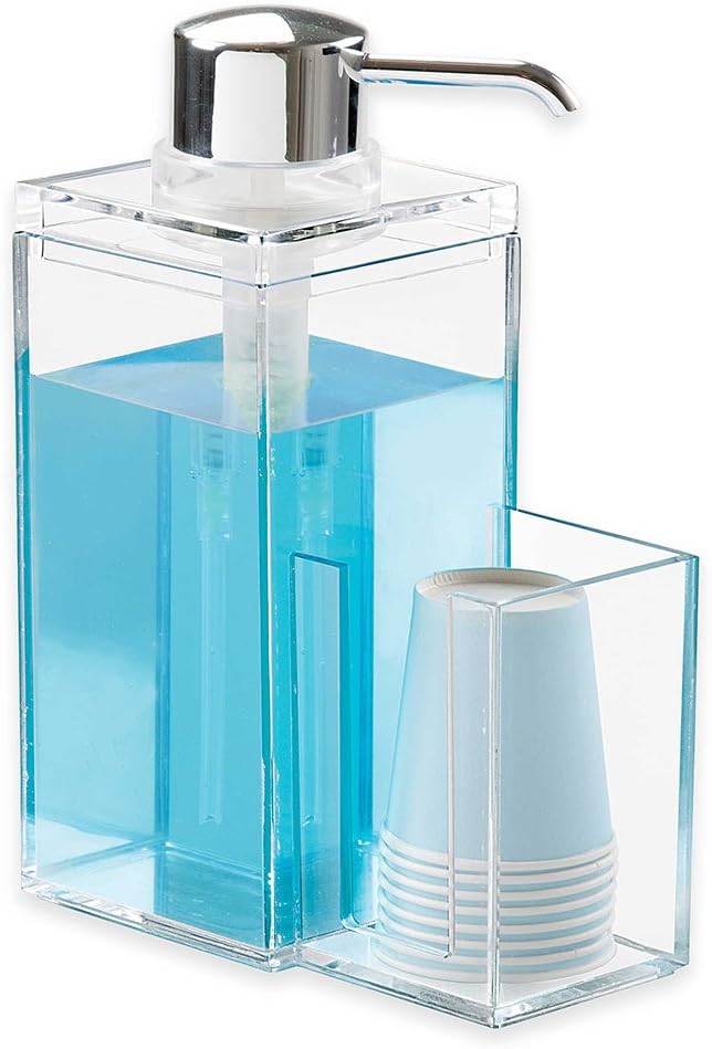 OnDisplay Luxury Acrylic Mouthwash/Soap Pump Dispenser w/Cup Holder