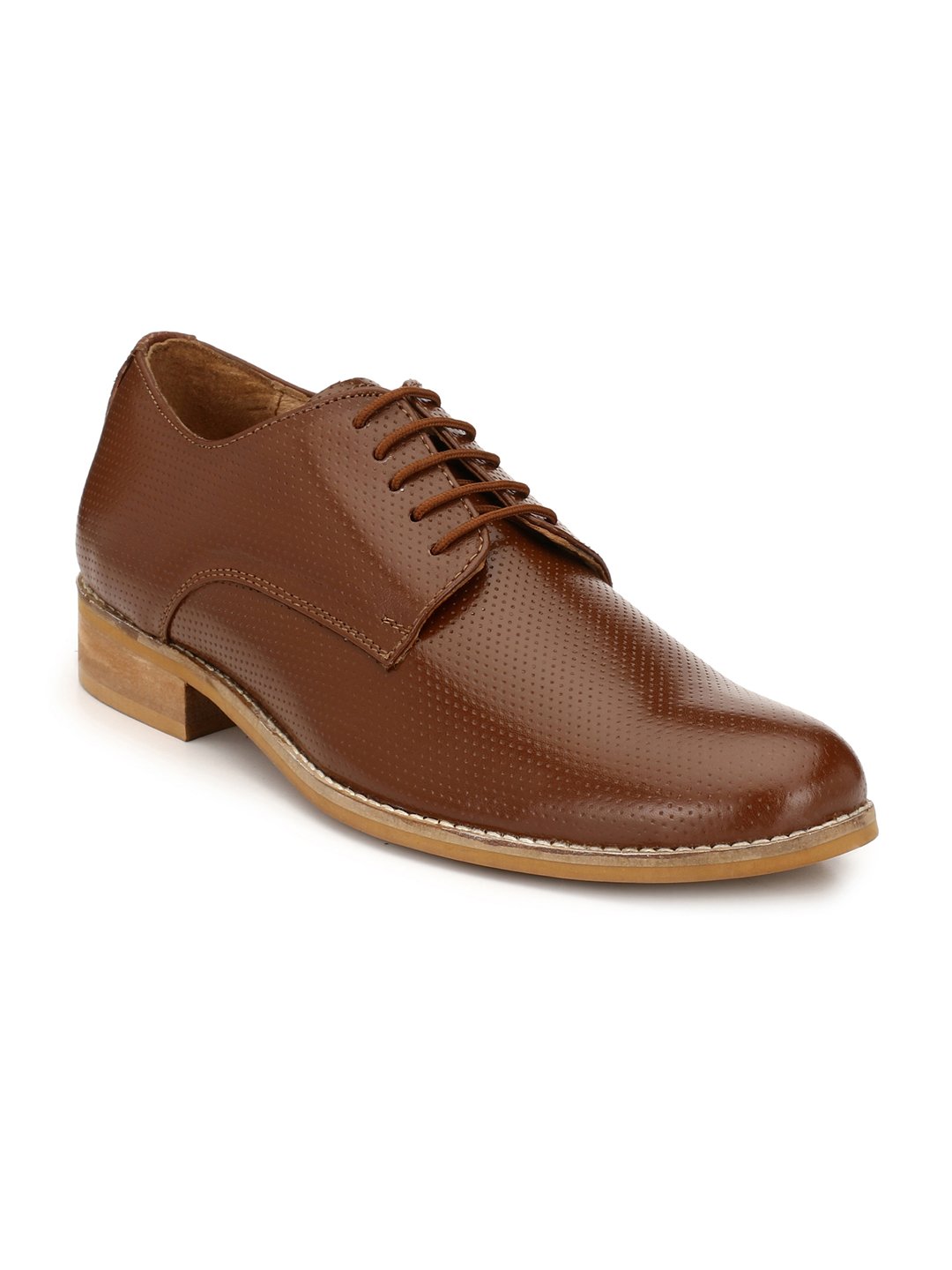Brown Perforated Original Genuine Leather Derby Comfortable Soft Cushioned Lace Up Formal Shoes for Men-image-5