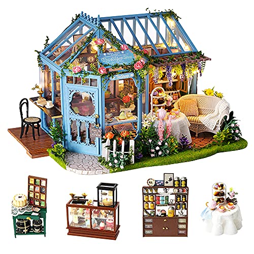 Image of TuKIIE DIY Miniature Dollhouse Furniture Kit, 1:24 Scale Creative Room Wooden Doll House Accessories Plus Dust Proof & Music Movement for Kids Teens Adults(Rose Garden Tea House)