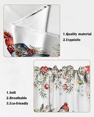 Miniatura 5 de Cenefa de cortina de hojas de eucalipto rojas de Navidad para ventana, cortinas de estilo granja, bonita cenefa de muñeco de nieve para cocina,