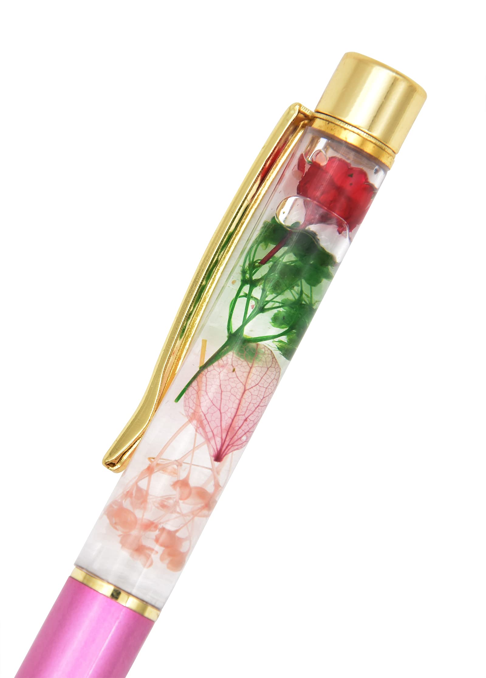5er-Set Kugelschreiber Mit Echten Blumen – Metallisches Schreibset Als Geschenk In Marineblau
