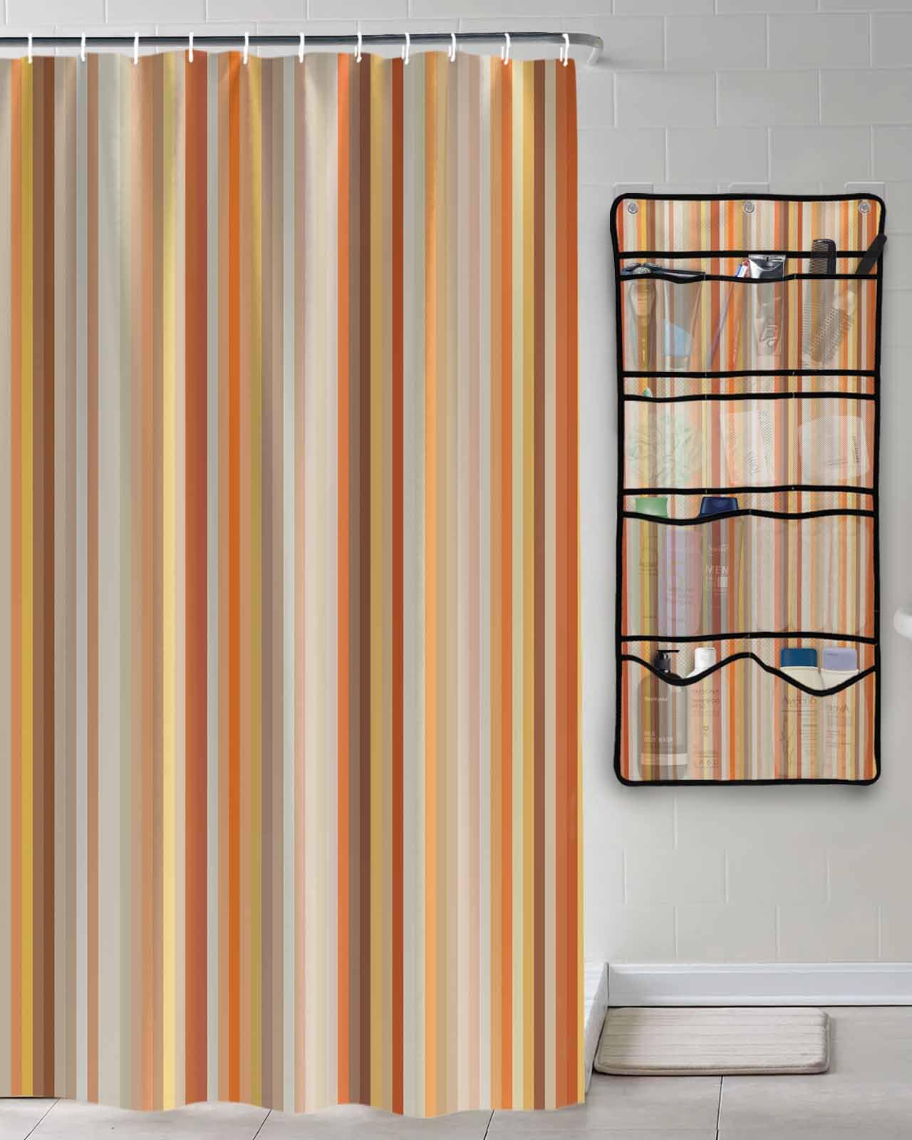 TocaHome Decorative Shower Curtain Sets Abstract Geometric Polyester Fabric Waterproof Bath Shower Curtains Modern Orange Stripes Mesh Shower