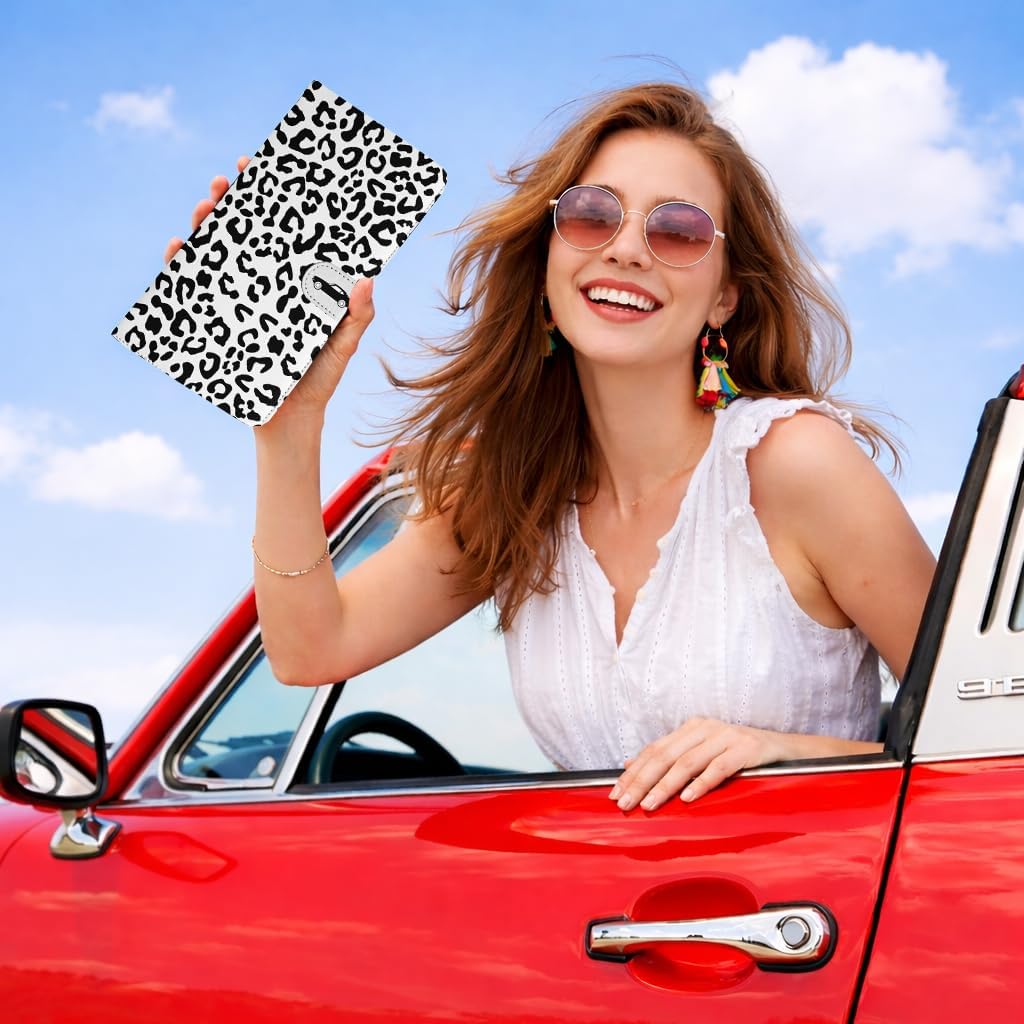 Car Registration and Insurance Holder with Magnetic Closure, Leopard Black