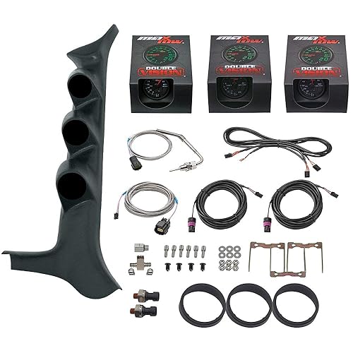 MaxTow Paquete de medidor diésel compatible con Ford F-250 F-350 7.3L Power Stroke 1992-1997 - Negro y verde 60 PSI Boost, pirómetro de 1500F EGT y