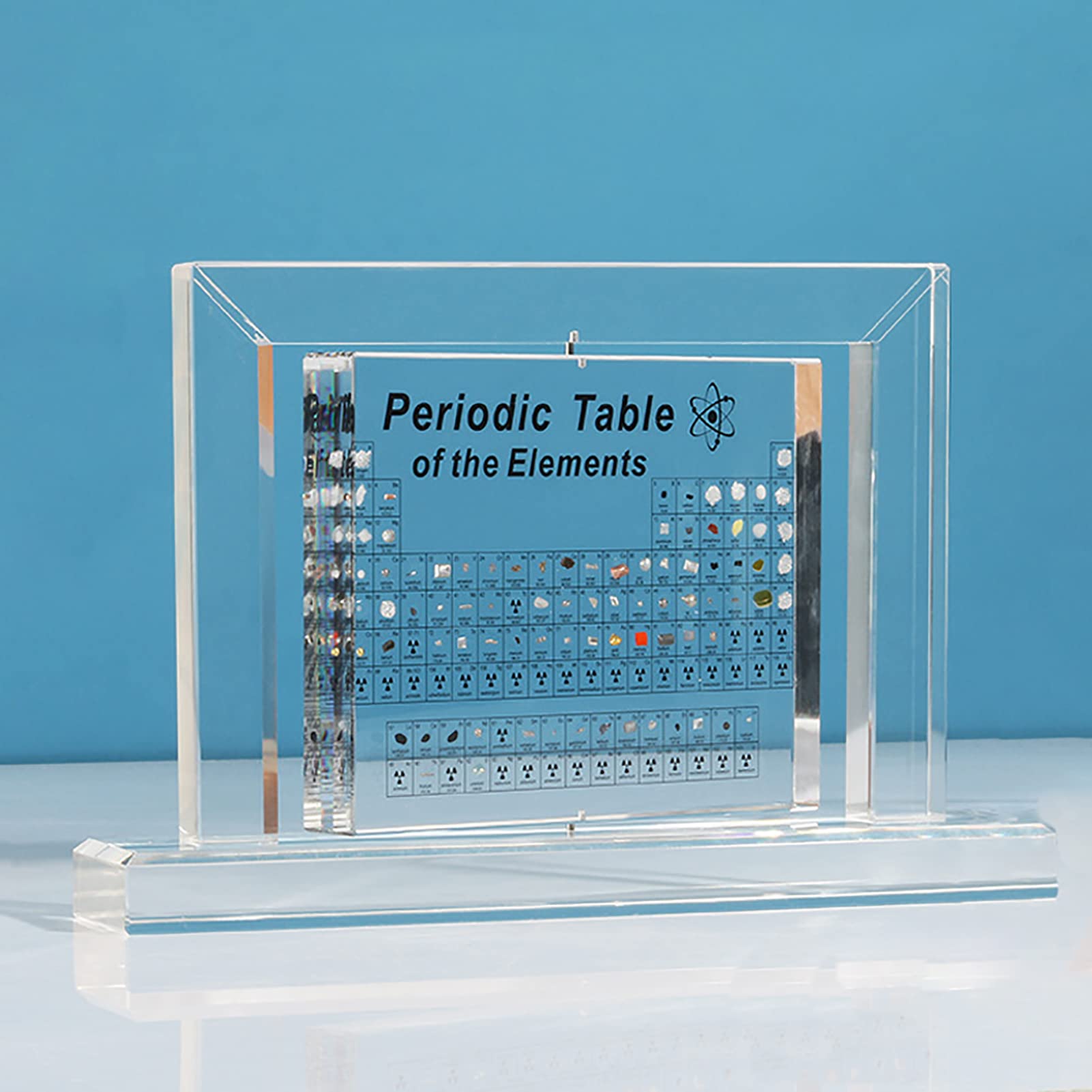 Periodensystem der Elemente,Periodensystem mit echten Elementen im Inneren,Acryl Periodensystem Anzeige,mit 360° drehbarem Rahmendisplay,für Schüler Lehrer Kinder Handwerk Dekoration,24*16*5 cm