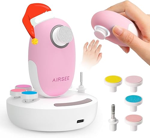AIRSEE Cortadora de uñas eléctrica para bebés con luz LED, cortaúñas para recién nacidos, lima de uñas eléctrica segura y fácil, juego de cuidado