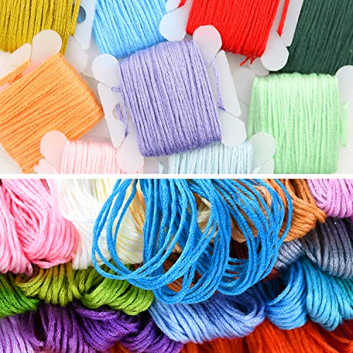 Image of VICOVI Friendship Bracelet String Kits, 100 Colors Embroidery Floss and 15 Skeins White & 15 Skeins Black Color, 10 Pcs Plastic Floss Bobbins for Cross Stitch Threads Bracelet Yarn Craft Floss