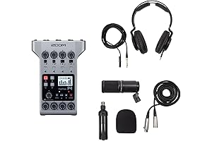 Zoom PodTrak P4 Portable Multitrack Podcast Recorder Bundle with Zoom ZDM-1 Podcast Pack