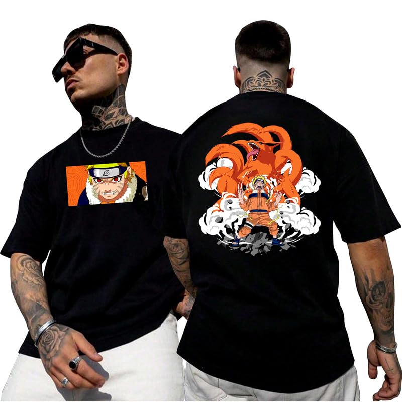 MIGLOCUST Anime Tshirt for Men - Naruto Itachi Kakashi Madara Jiraiya Oversized Drop Shoulder Graphic Printed T-Shirt Anime t Shirt for Boys
