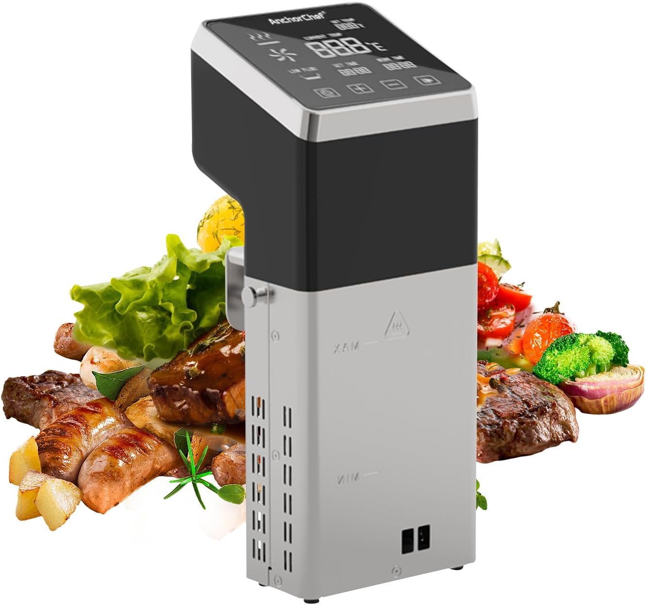 AnchorChef Sous Vide Machine 1600W, IPX7 Waterproof Commercial Cooker, Fast Heating Immersion Circulator with Timer, Accurate Temp Control, Low-Temp Cooking, Stainless Steel, Quiet, Easy Storage