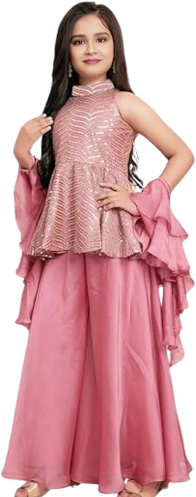 Angel f Studio Girls Embroidered Kurta Palazzos & Dupatta Set/Indian Blouse with Palazzo Set/Ethnic Wear Dress For Kids