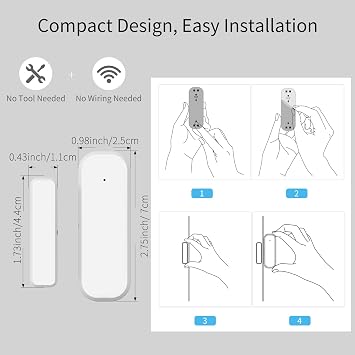 Tuya Zigbee Door and Window Sensor, Wireless Mini Contact Sensor, Requires Tuya Zigbee Hub, Smart Life Zigbee Connection, Compatible with Alexa/Google Assistant, 4Pack