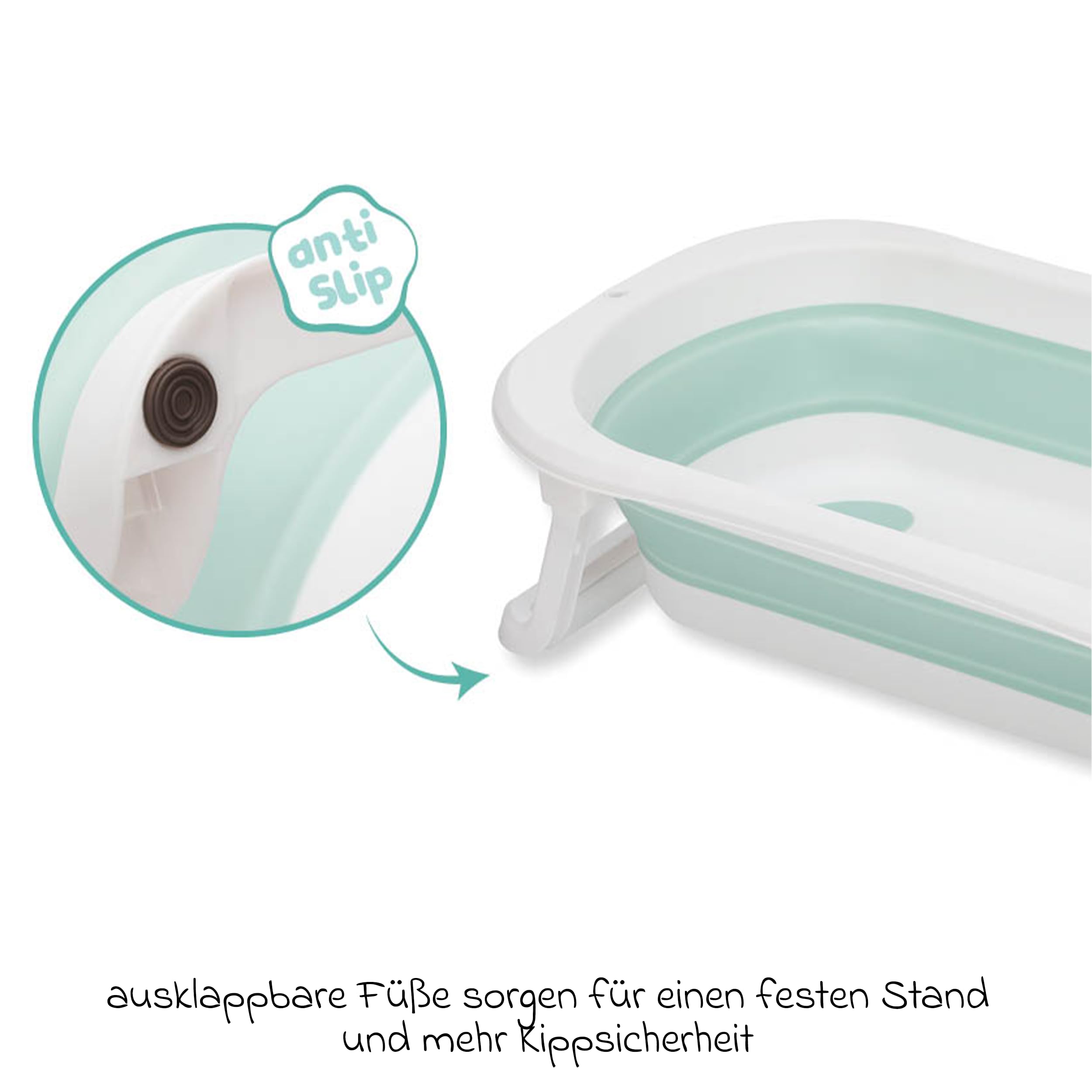 Fillikid Orka - Vasca da bagno pieghevole per bambini, colore salvia e bianco | Vasca salvaspazio con gambe pieghevoli, rivestimento antiscivolo e tappo di scarico