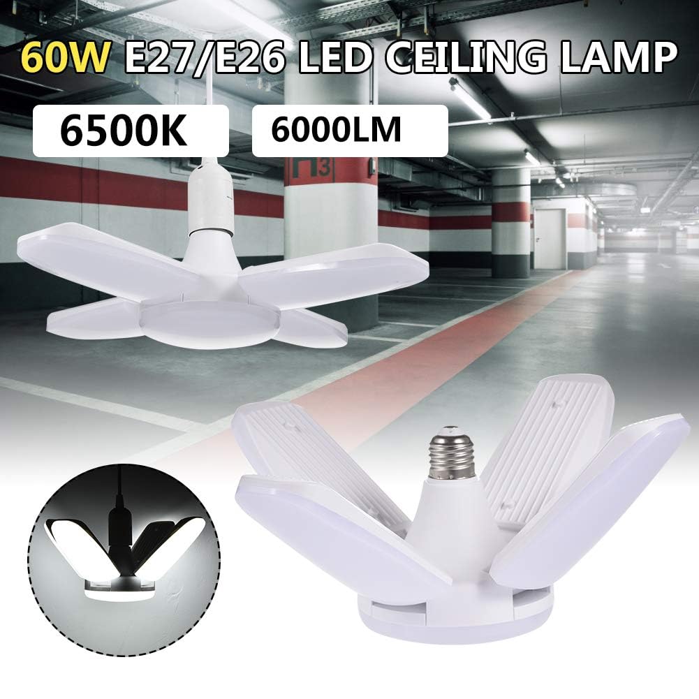 Viugreum LED Garage Lights 80W E26 E27 8000LM Deformable Basement Lighting Super Bright 6000K Cold White Adjustable Deformable — view 7